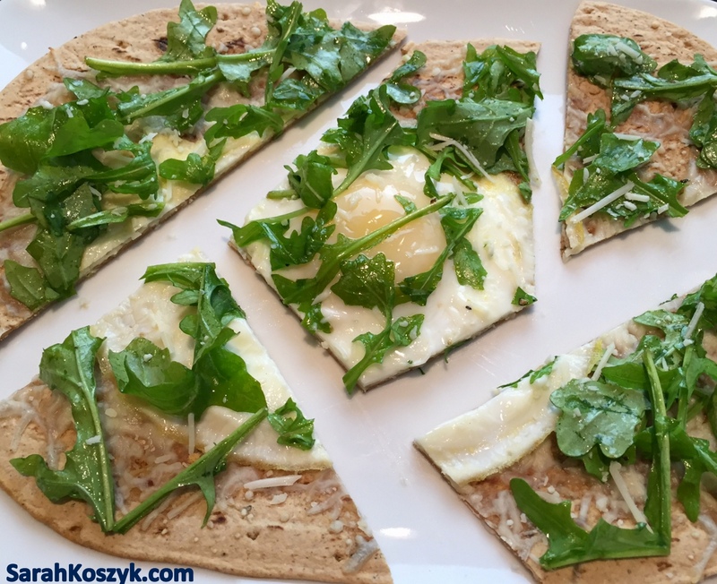 Mozzarella, Parmesan, Arugula, and Egg Flatout Flatbread Pizza