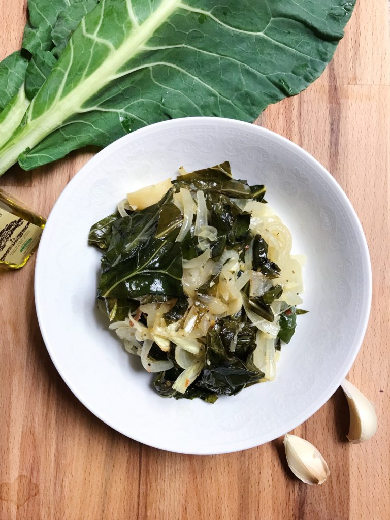 Collard Greens with Truffle Oil, Caramelized Onions, and Roasted Garlic ...
