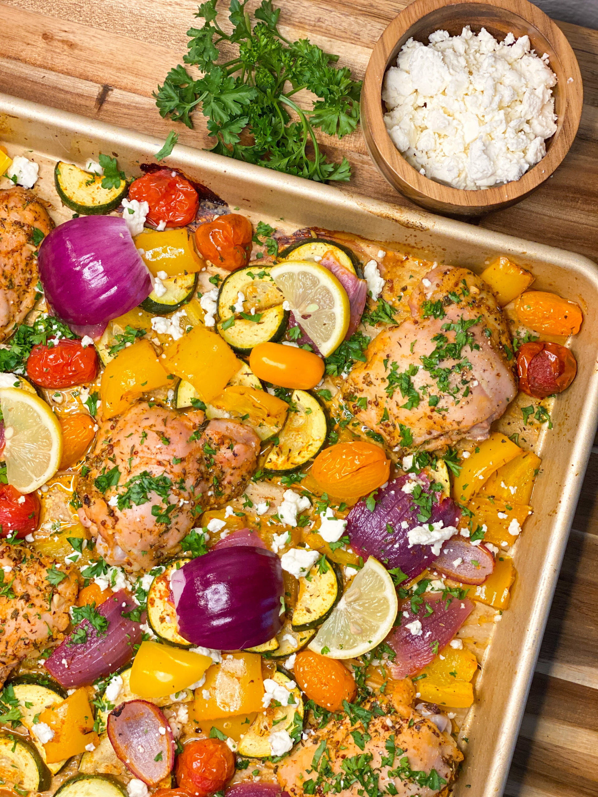 Easiest Sheet Pan Greek Style Chicken and Roasted Vegetables