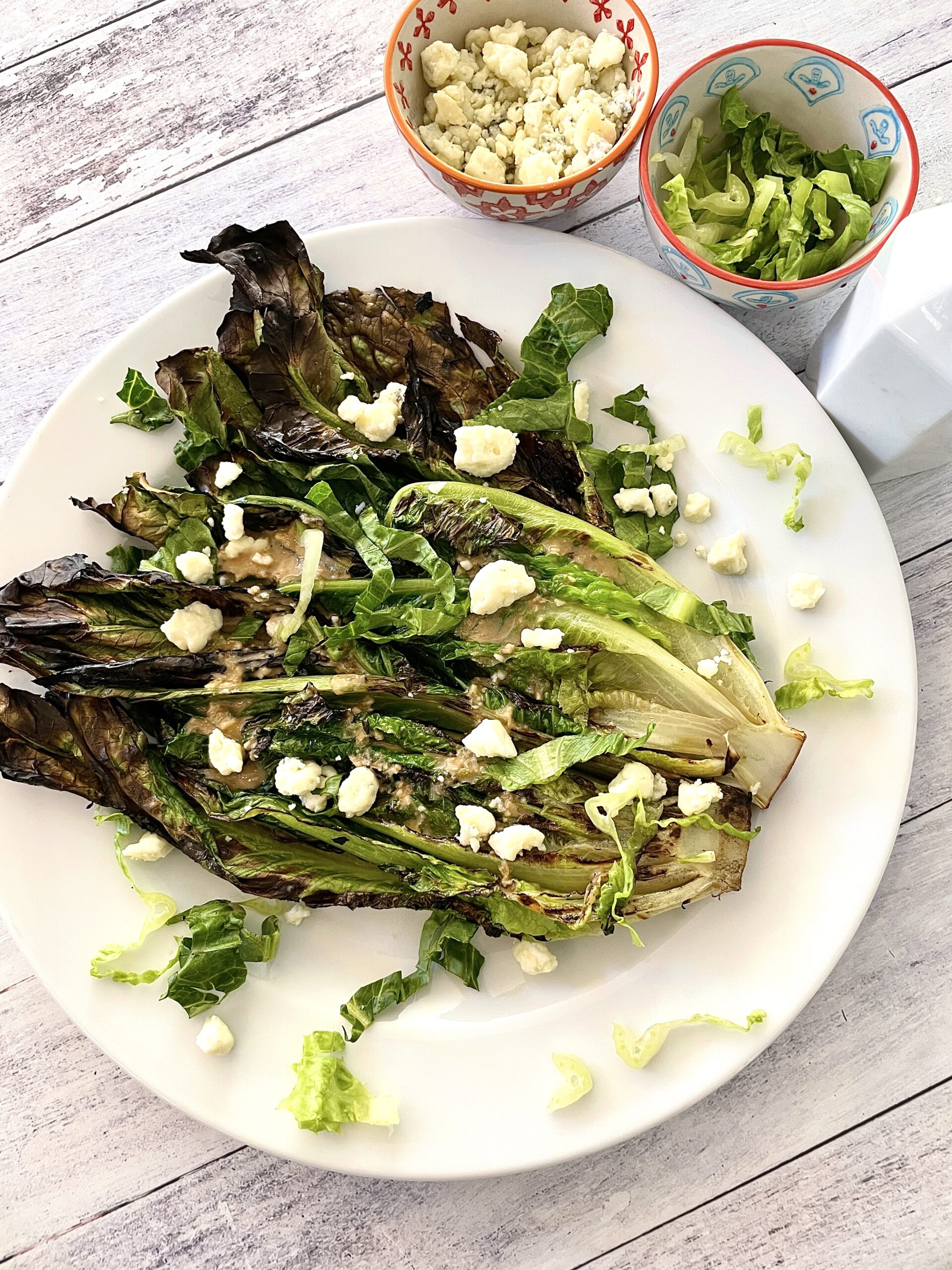 Grilled Romaine Lettuce With Anchovy Vinaigrette And Blue Cheese